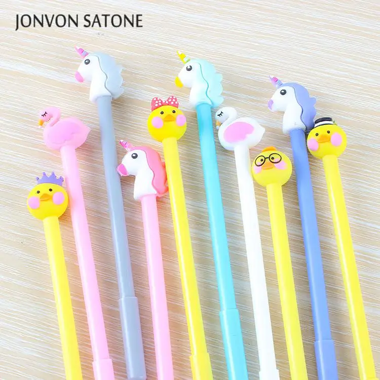Jonvon Satone 16 Pcs Duck Unicorn Flamingo Gel Stationery Pen Cartoon Animal Neutral Pen Office Stationery Student Supplies Pens