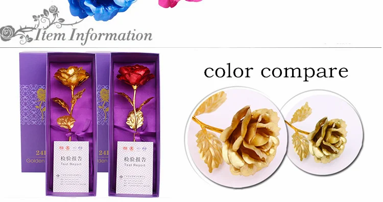 YO CHO Artificial Flowers 24k Gold Rose with Box New Year Valentine\x27s Day Gift/Present Foil Flowers Home Decor Fake Roses