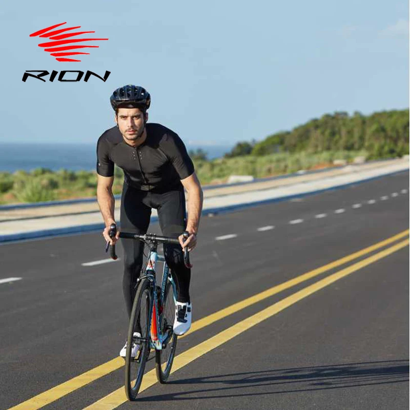 RION Cycling Men\'s Bike Black Reflective Jerseys Short Sleeves Summer Motocross Mountain Bike Downhill Racing Road Bicycle Tops