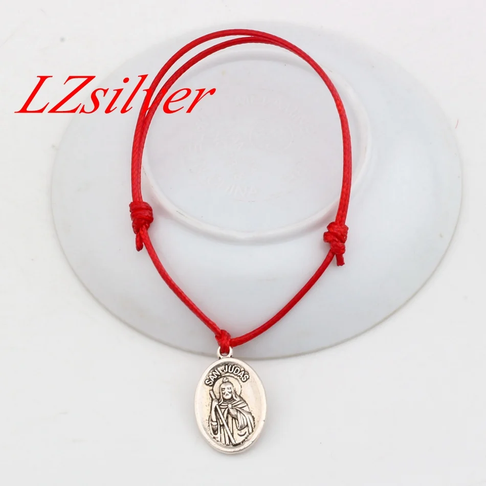 2Pcs Adjustable Bracelets Red Waxes Rope  Alloy San Judas Charm For Christmas Gift B-31