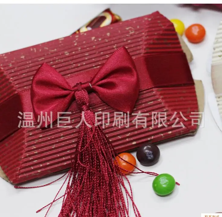 100 pcs/lot  Creative Joyous Pillow Candy Box Bowknot Tassels Chocolate Box Gift Box Wedding Party Favor Packaging