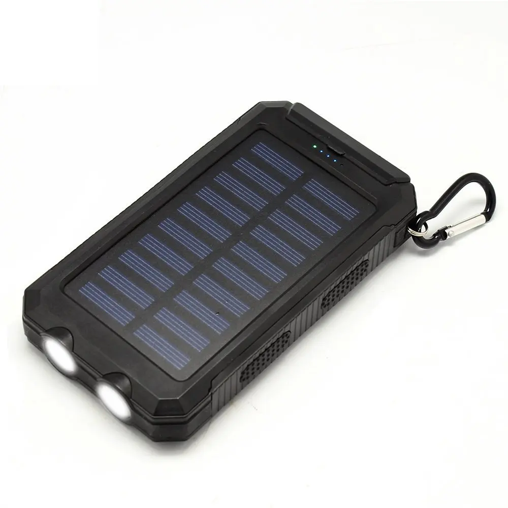 Solar Power Bank 10000mAh Dual USB External Waterproof Polymer Battery Pack with Compass Lighter Outdoor Emergency Charger Cell