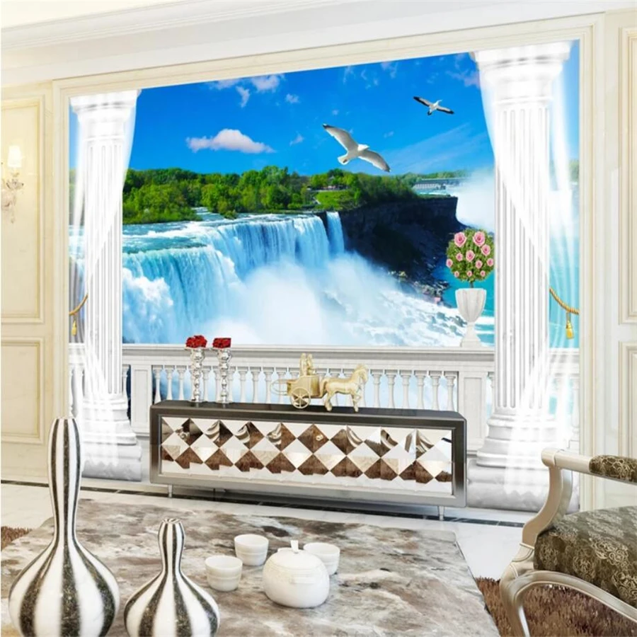 

beibehang Custom wallpaper 3D photo mural stereo balcony Roman column background wall waterfall background wall paper 3d mural