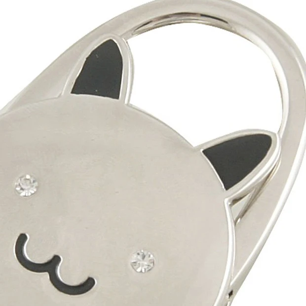 10X Wholesale Cat Cartoon Foldable Silver Tone Handbag Hook Antislip Rubber Base