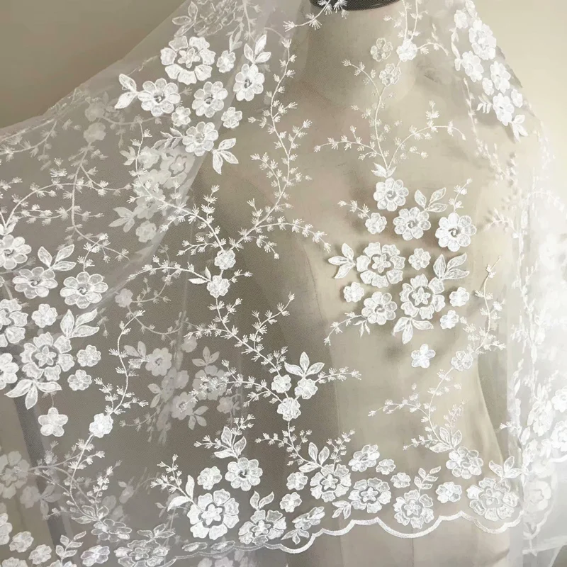 Mehrfarbiger Spitzenstoff mit 3D-Blumen für Hochzeitskleider, 4 Farben, Handverziert, DIY-Material – Detail 10
