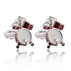 2 Pcs Drum Guitar Cufflinks Set Music Lover Design Red Enamel Cuff Links For Mens Shirt Jewelry Accessories