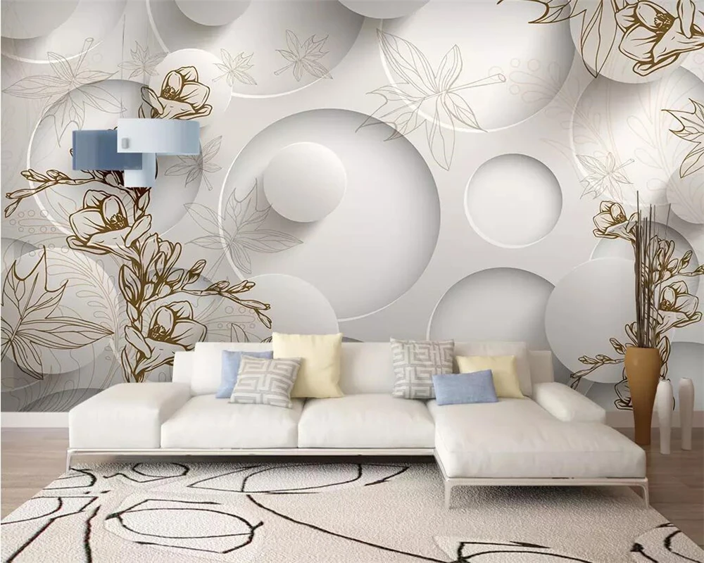 

Custom wallpaper murals retro line drawing magnolia maple leaf living room 3D TV sofa background wall 3d wallpaper