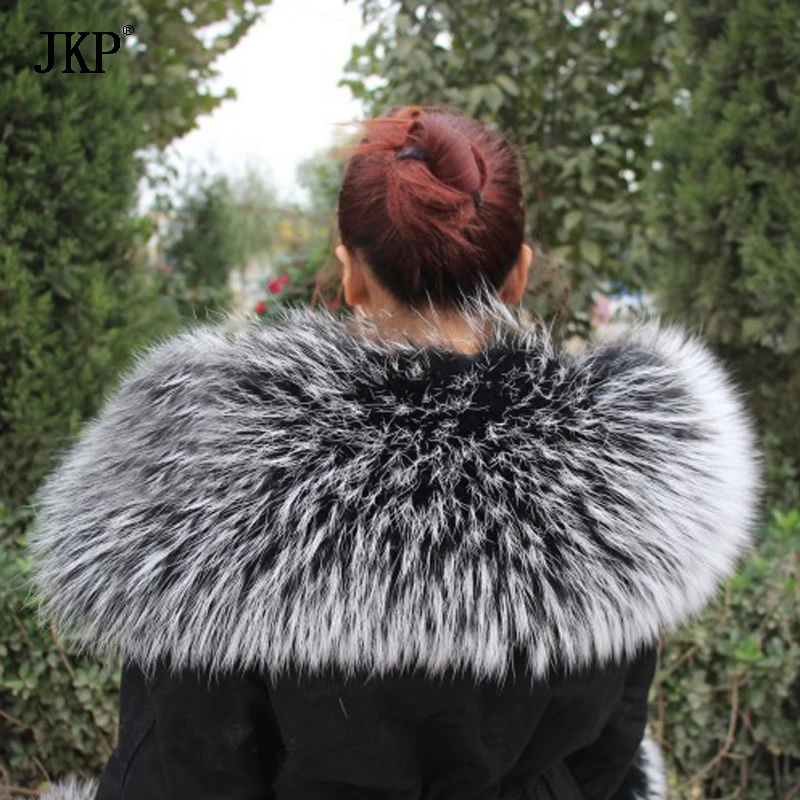 

80cm Women 100% Natural Raccoon Fur Collar Real Fur Scarf Winter Warm Shawl Fur Collar Scarves Oversized Neck Cap