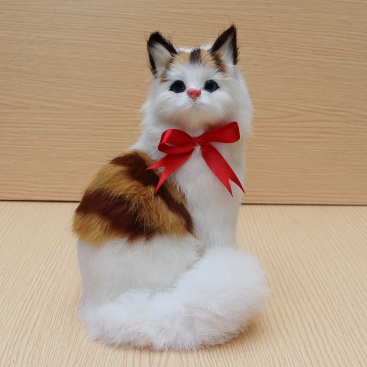 

cute simulation red bow cat toy polyethylene & furs sitting cat model about 20cm 2015