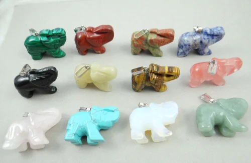 Natural Stone Turquoises Quartz crystal tiger eye Elephant pendant for diy Jewelry making necklace Accessories