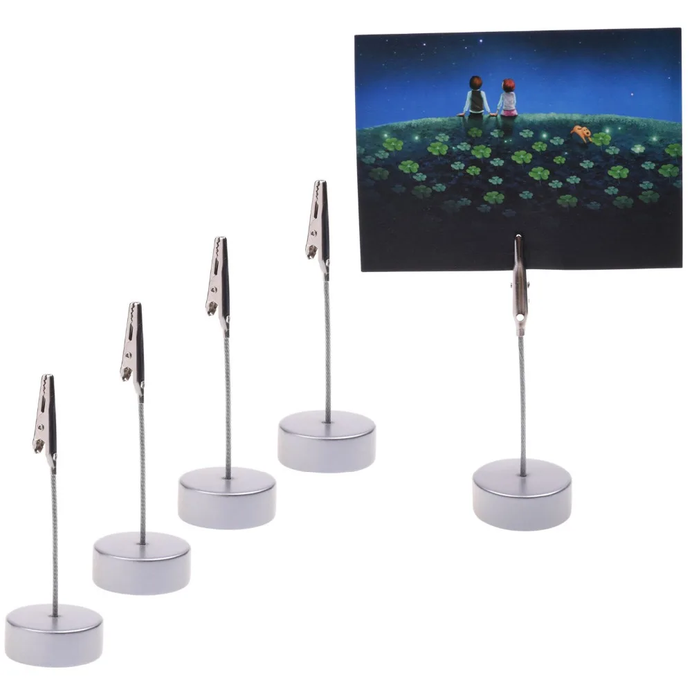 5 Pcs Round Base Memo Clips Holder with Alligator Clip Clasp for Displaying Number Cards (Silver Color)