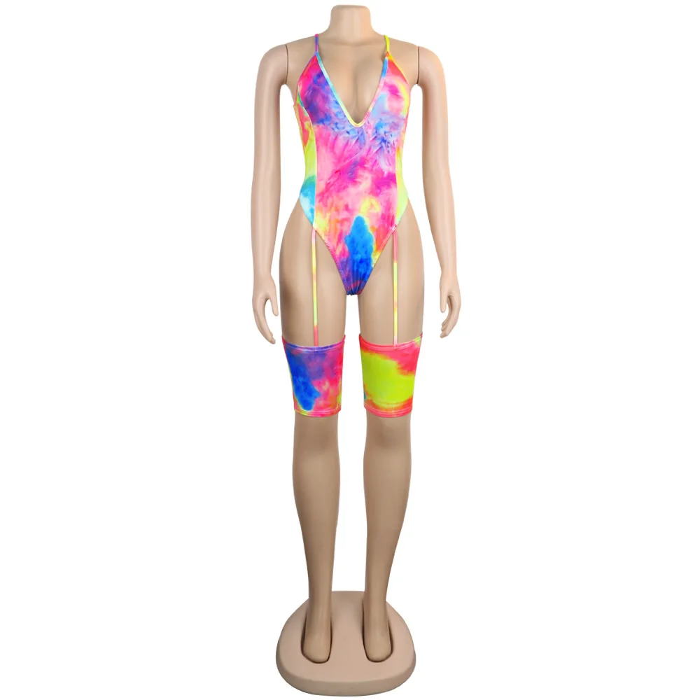 BKLD Sexy Bodysuits Vrouwen Mouwloze Zomer Beach Party Clubwear Rompertjes Womens Jumpsuit Backless Bandage Tie Dye Bodysuit 2019