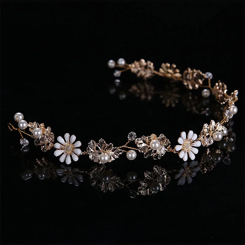 

FORSEVEN Gold Color Flower Pearls Rhinestone Headband Hair Bands Women Girl Bride Noiva Wedding Party Hair Jewelry Headpieces