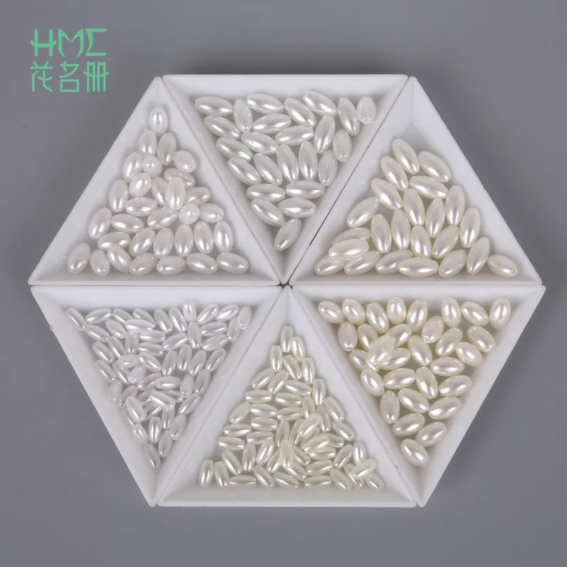 HMC 50-200pcs White Ivory Plastic ABS Imitation Pearl Beads Rice Oval Shape Loose Spacer Beads for Jewelry Making Findings