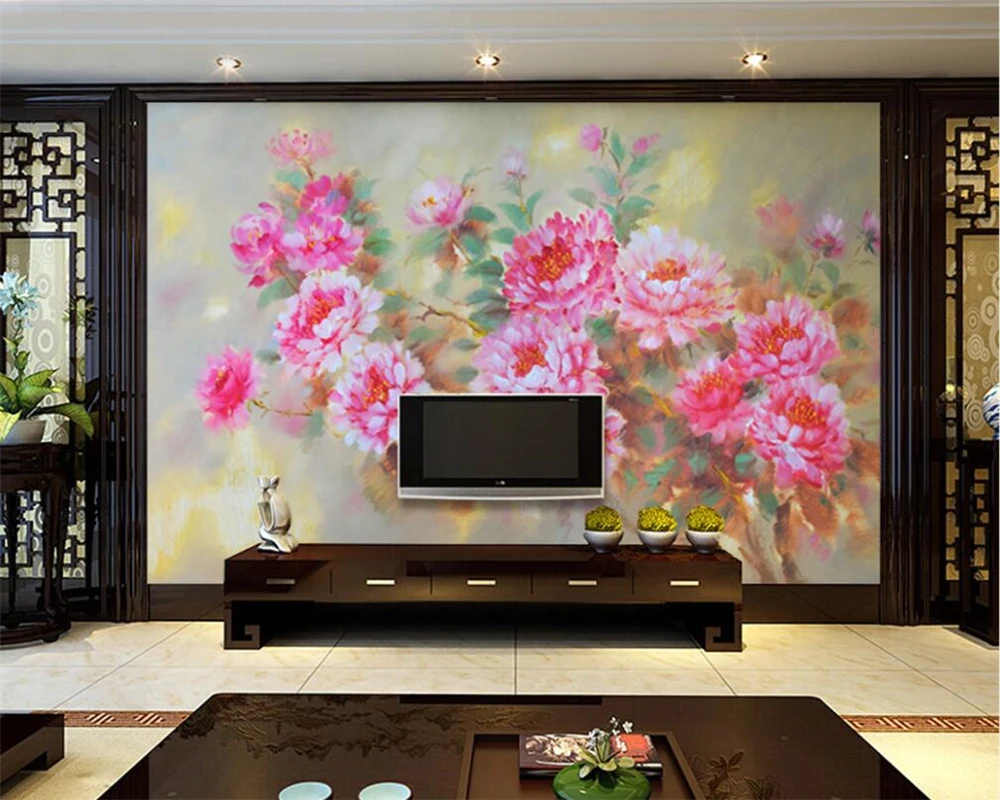 Home Decorative Wallpaper HD Graceful Flying Peony Flower Oil Painting Living Room Bedroom TV Background wall mural 3d wallpaper