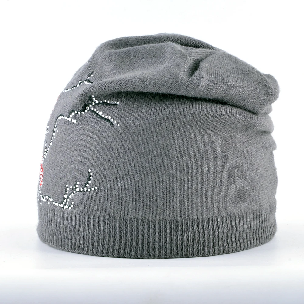 Femal Beanies Hat Women Autumn And Winter Plum Flower Embroidery Knitted wool Cap Ladies Knitting Skullies Bonnet Girls Gorros