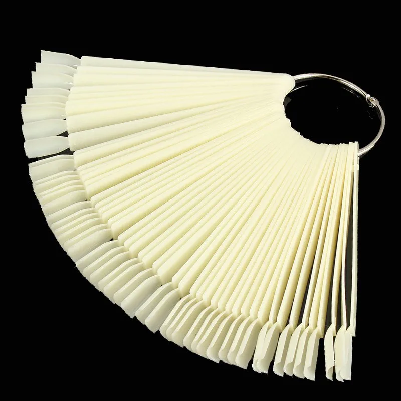 50PCS x 5 Sets Natural Fan-shaped Fake Nail Art Tips Polish UV Gel Stickers Decorations Display Sticks Manicure Sets Tools - 图片 6