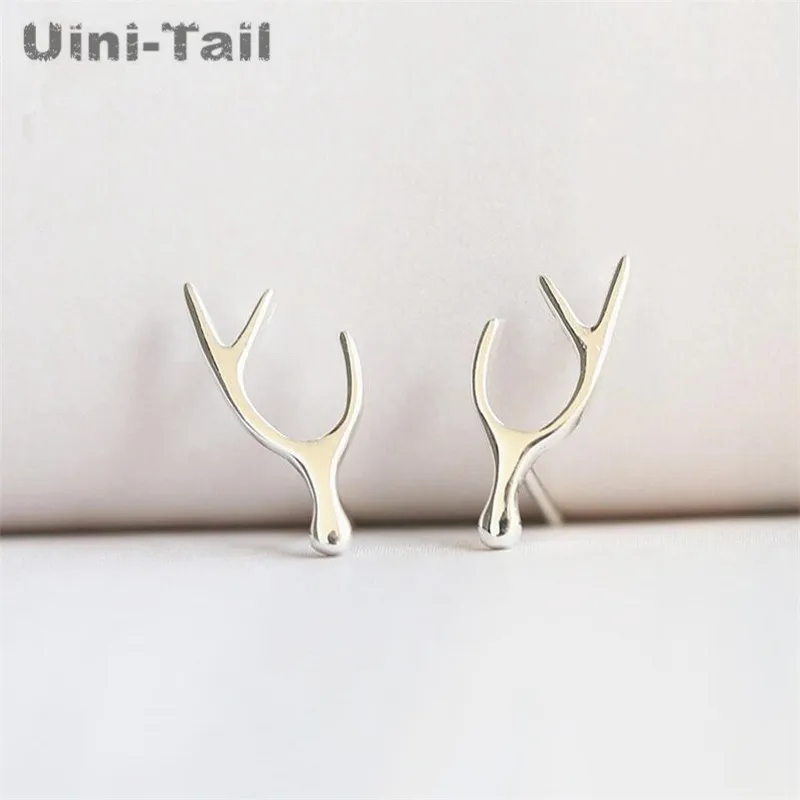 Uini-Tail hot 925 Tibetan silver deer antler symmetry earrings Korean fashion tide flow cute fashion hypoallergenic earrings