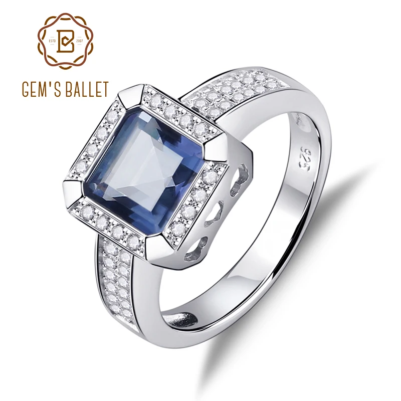 

Gem's Ballet 2.2Ct Natural Iolite Blue Mystic Quartz Gemstone Vintage Rings Solid 925 Sterling Silver Fine Jewelry For Women