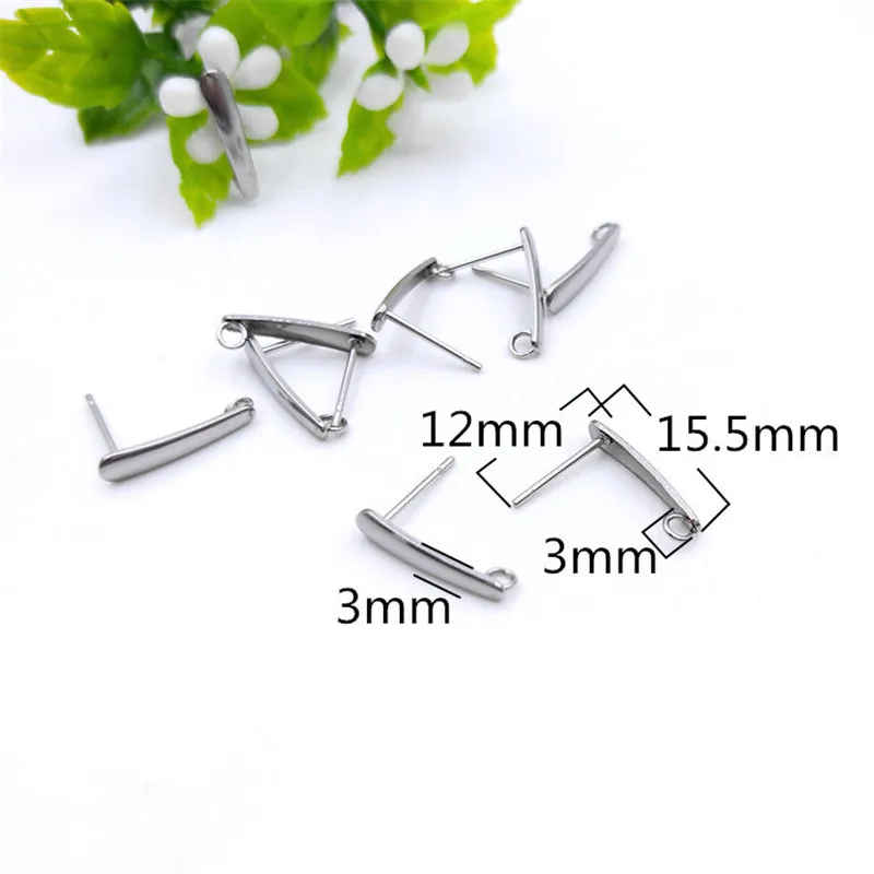 100pcs 316L Stainless Steel  3*15.5mm  Elliptical Earring Pins with Hanging Rings DIY Earring Finding