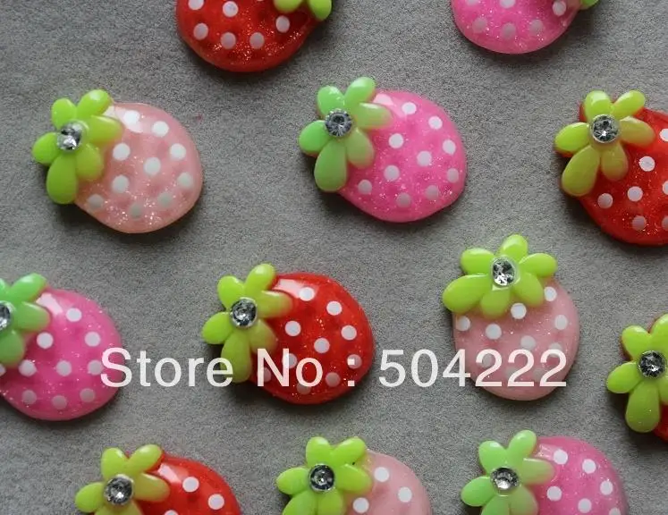 

200pcs 18MM Resin Flatback glitter strawberry cabochon with rhinestones-DIY scrapbook, hair bow and flower centers