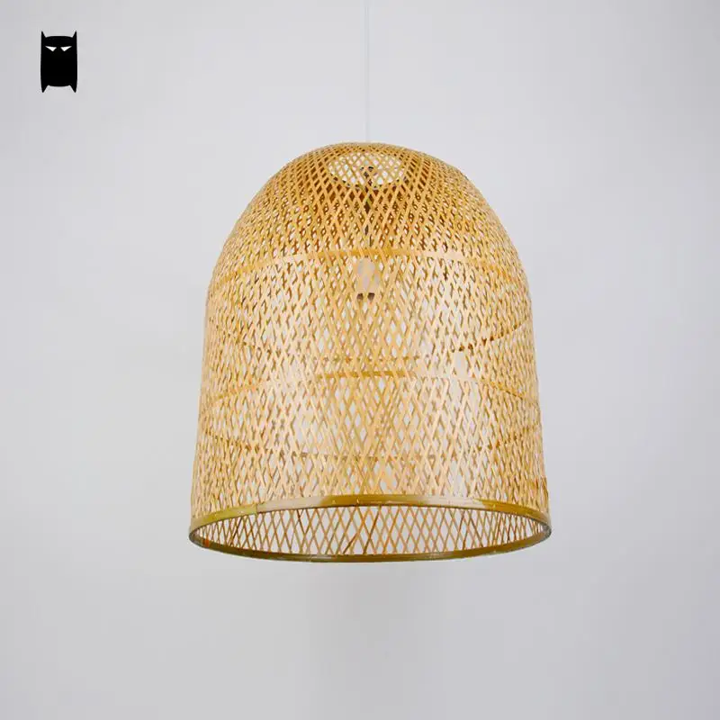 Tre Đan Bằng Mây Chuông Shade Pendant Ánh Sáng Lịch Thi Đấu Châu Á Nhật Bản Treo Trần Đèn Plafon E27 E26 Bóng Đèn Giường Nghiên Cứu Phòng