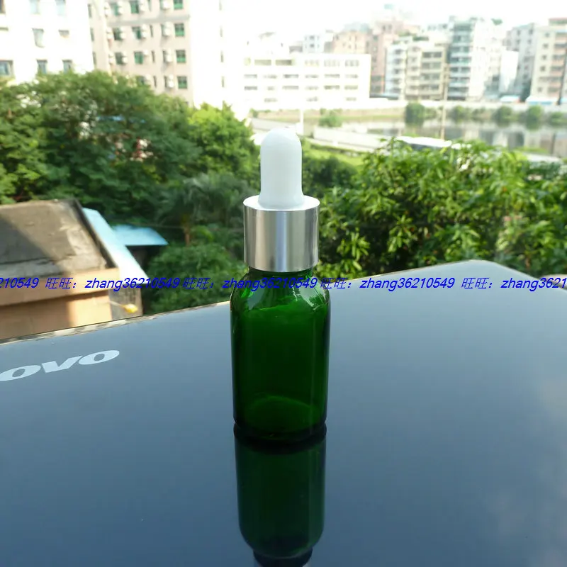 

10ml green Glass Essential Oil Bottle With aluminum shiny silver dropper cap. Oil vial, Essential Oil Container