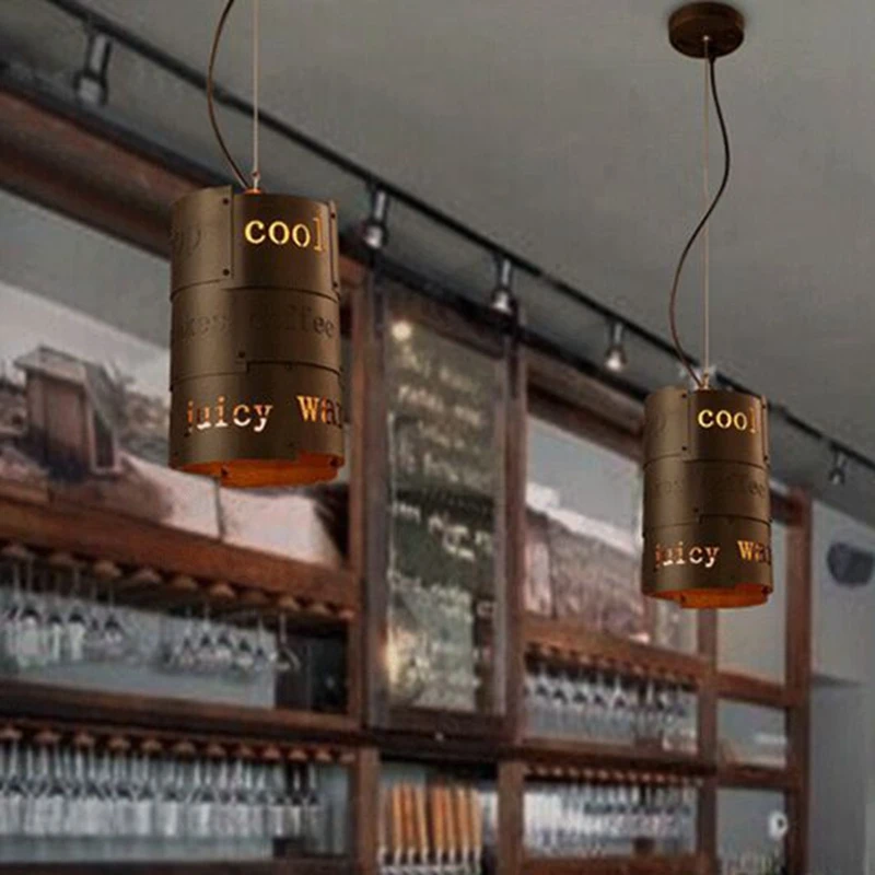 English letter Bar Cafe Nordic  Retro industry Vintage Loft American industrial wind bar restaurant Iron Pendant Lights ZA