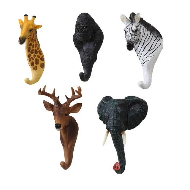 Vintage 3D Wall Hooks Creative Animal Head Decorative Wall Stickers Home Decoration American Retro Cafe Bar Shop Wall Hanging