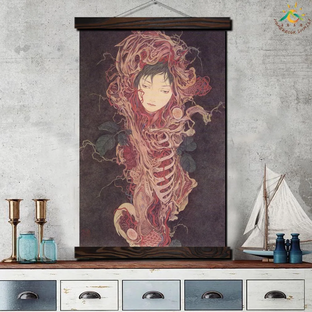 

Japan Abstract Art Girl Single Framed Scroll Painting Modern Canvas Prints Poster Wall Painting Wall Art Pictures Home Decor