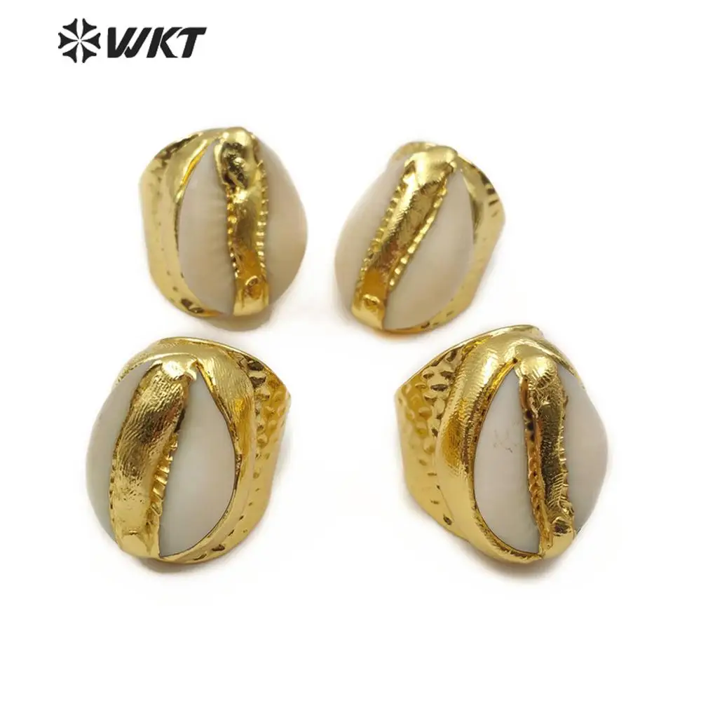 WT-R333 Newest Gold Plated Natural Cowrie Shell Ring Wholesale For Women Party Gift Adjustable Size Resist Tarnishable