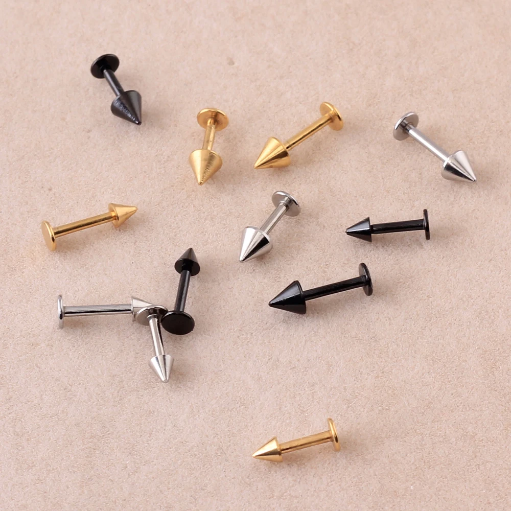 Alisouy 1pc Black Gold Color 316L Stainless Steel Spike Cone Labret Lip Rings nails Body Piercing Jewelry