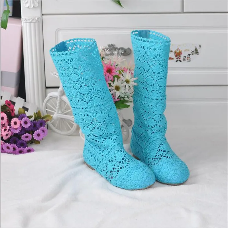 11 color lace openwork boots shoes breathable knit line mesh fashion high help summer women\'s boots knee high heel women\'s shoes