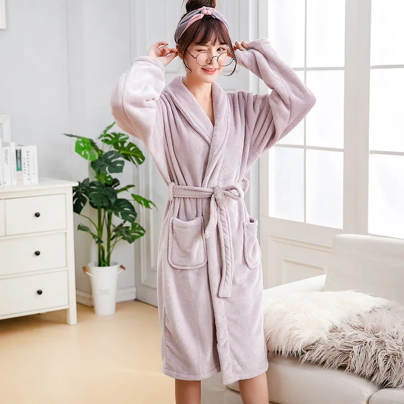 Chinese Female Coral Fleece Robe Kimono Gown Winter Thick Warm Nightgown Sleepwear Women Casual Home Wear Plus Size 3XL