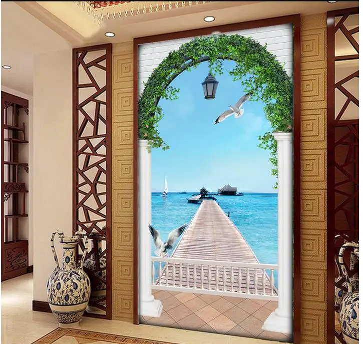 

Roman column arches a beautiful sea view 3D entrance background wall Home Decoration photo 3d wallpaper