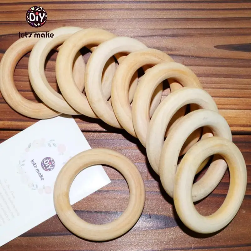 

Let's Make 30pc Wood Teething Beads Wood Ring 1.6" DIY Maple Wooden Teether Jewelry Accessories Necklace Baby Crib Toys