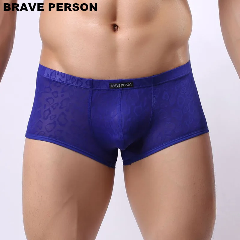 BRAVE PERSON Nylon Lace Men\'s Boxer Shorts U convex Pouch Sexy Transparent Underwear Men Boxers Slip Thin Cool Boxer For Men