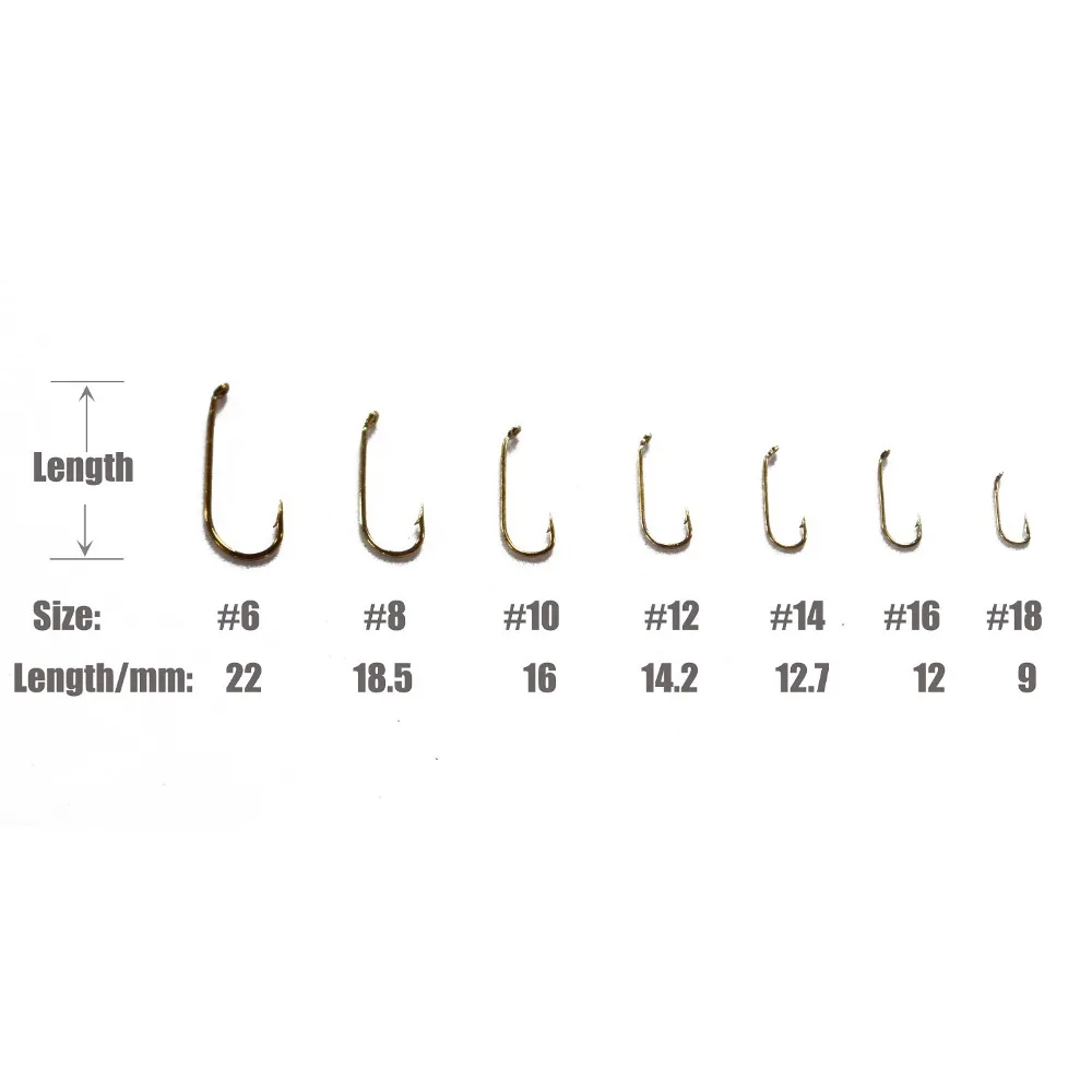 Tigofly 50 pcs/lot Bronze Color Fly Tying Hook Standard Dry Flies Fly Fishing Barbed Hooks Size 6# 8# 10# 12# 14# 16# 18#