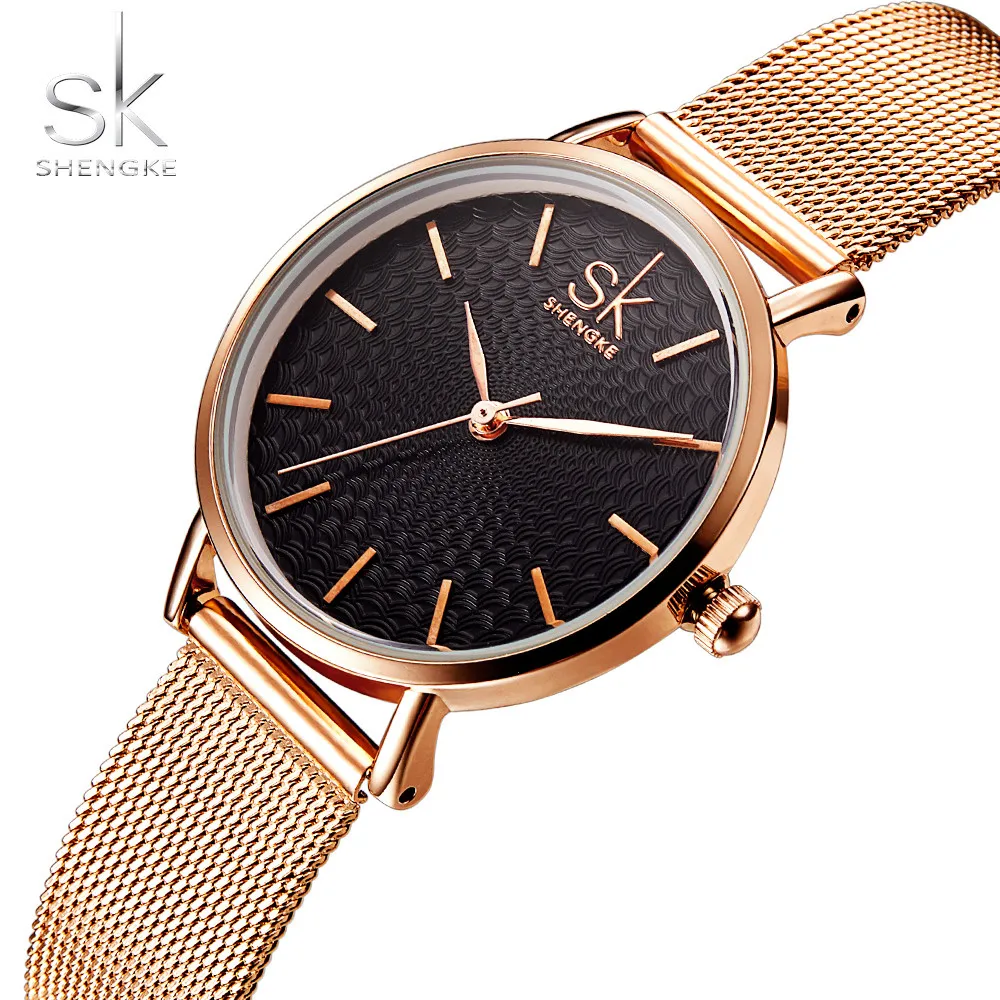 Shengke Brand Luxury Women Watches High Quality Gold Mesh Belt Dress Women Watch Wristwatch Female Clocks Reloj Mujer 2022SK