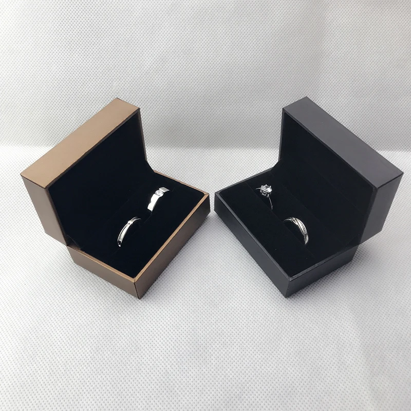 Quality Engagement Wedding Couple Ring Box Black Brown PU Leather Jewelry Rings Packaging Box Gift Box Earring Stud Storage Case