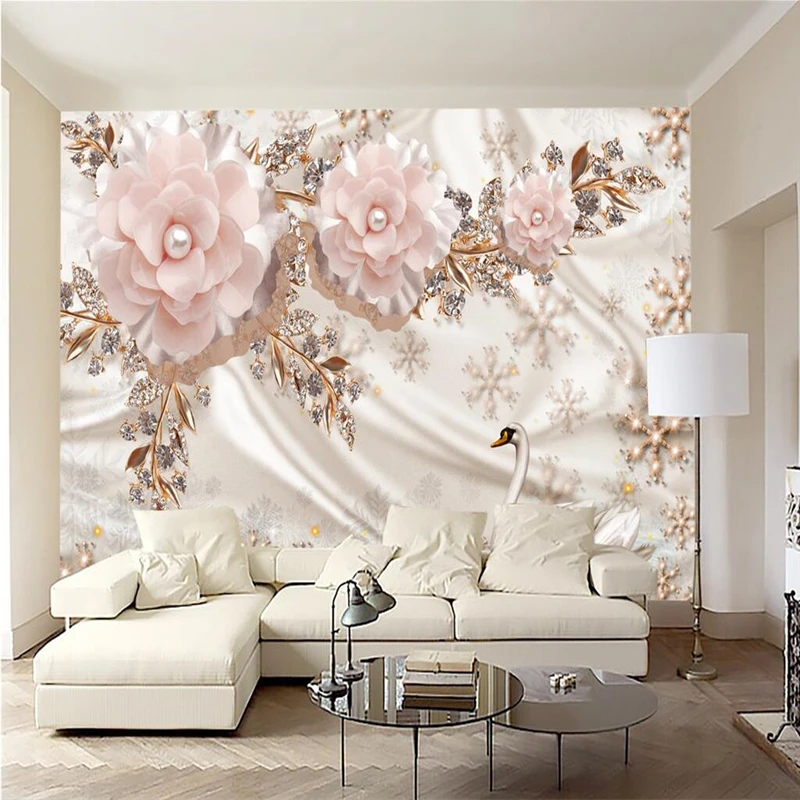 beibehang Custom Photo Wallpaper Mural Wall Stick 3d Luxury Continental Swan Flower TV Wall Background papel de parede