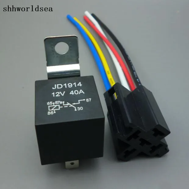 shhworldsea 1set =1pcs relay+1pcs reley socket car Auto Truck 12V 12 Volt DC 40A  Relay & Socket SPDT 5Pin