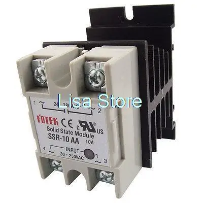 AC to AC Single Phase Solid State Relay SSR 10A 80-250V 24-380V + Heat Sink SSR-10AA