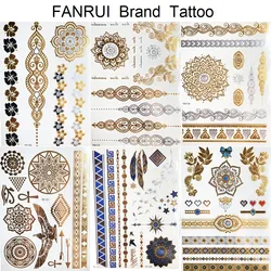Lace Henna Flower Flash Tattoo Stickers Women Chains Gold Metallic Temporary Tattoo Girls Ankle  Waterproof Tatto Wrist Jewel