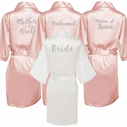 Donker roze gewaad zilver brief kimono satijnen pyjama wedding robe bruidsmeisje zus moeder van de bruid gewaden