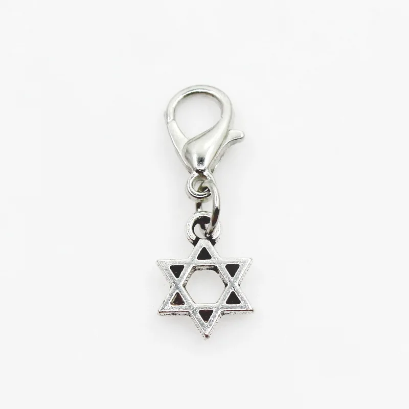 New Arrival Jewelry 20pcs Silver Six Pointed Star Dangle Charms Lobster Clasp Making Supplies Accessories