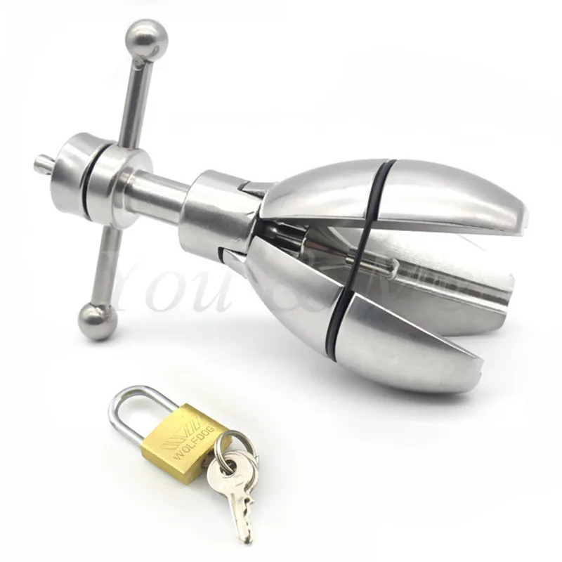 Locking butt plug,stainless steel stretching anal dilator plug with lock,anal extension toys dilatador anal beads balls toys