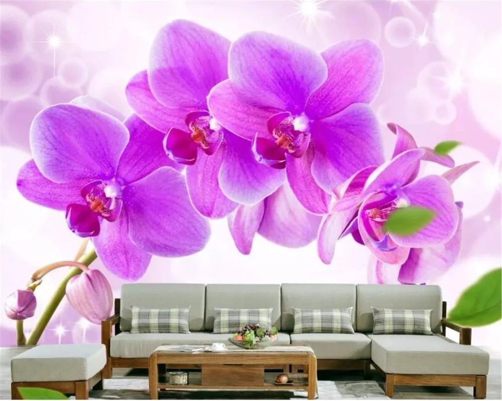 Custom photo wallpaper HD purple Phalaenopsis wallpaper living room bedroom sofa wallpaper papier peint mural 3d