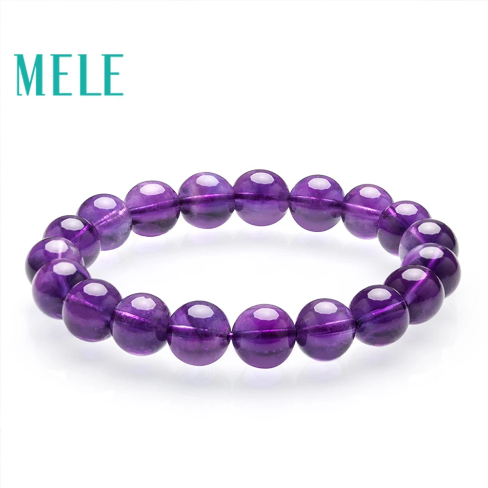 MELE Natural South Africa Amethyst strand bracelets for women and girl,8mm and 10mm round beads gemstone fine  jewelry