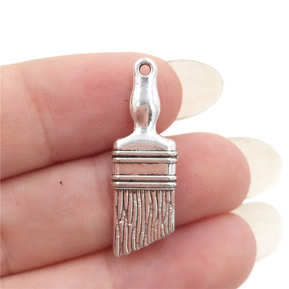 BULK 30 Zinc Alloy Fashion Antique Silver Plated Paint Brush Charms Pendants DIY Vintage Jewelry Suppilers 27*9mm 1.6g